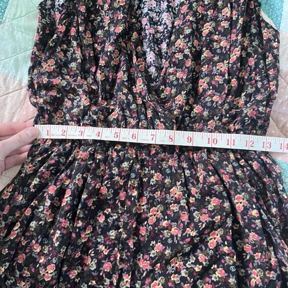 Vintage 90s Floral Jumpsuit Womens Her Rayon Black Pink Grunge Cottagecore - Picture 11 of 13